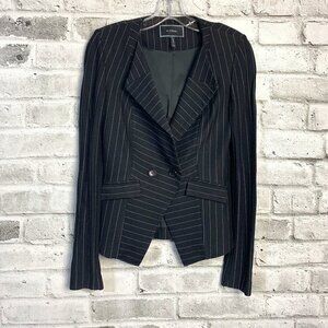 Vintage 90s Y2K Le Chateau Black Pinstripe Double Breasted Fitted Blazer